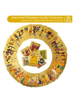 Pokemon 55 قطعة من بطاقات رقائق الذهب، بطاقات متنوعة، صندوق بطاقات رائعة هدية للأطفال - بما في ذلك Vmax Rares V Series GX EX والبطاقات الشائعة  - Image 1
