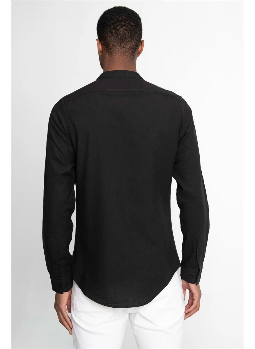 Tudors Slim Fit Slim Fit Long Sleeve Crew Collar Cotton Linen Effect Shirt10
