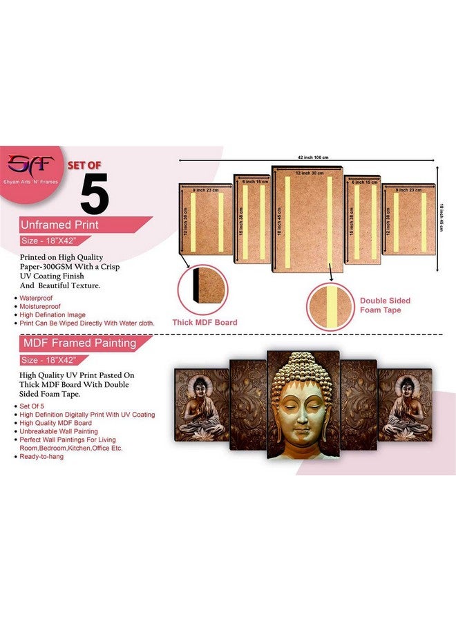 اس اي اف مجموعة من 5 قطع من لوحة بوذا المزخرفة بالأشعة فوق البنفسجية من SAF، هدية منزلية مصنوعة من مادة MDF، مقاس 18 بوصة × 42 بوصة، SANFPNL31195 - Image 3