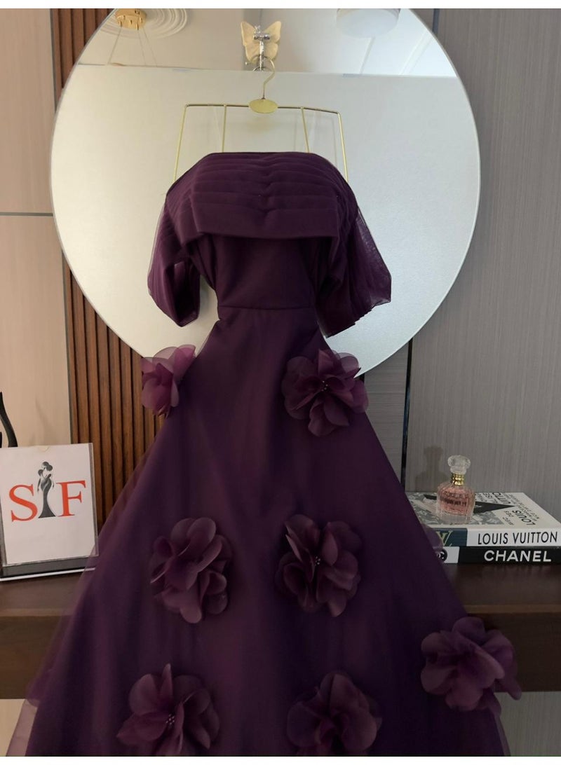 Cutie Cute | Purple evening dress adorned with three roses - Image 3