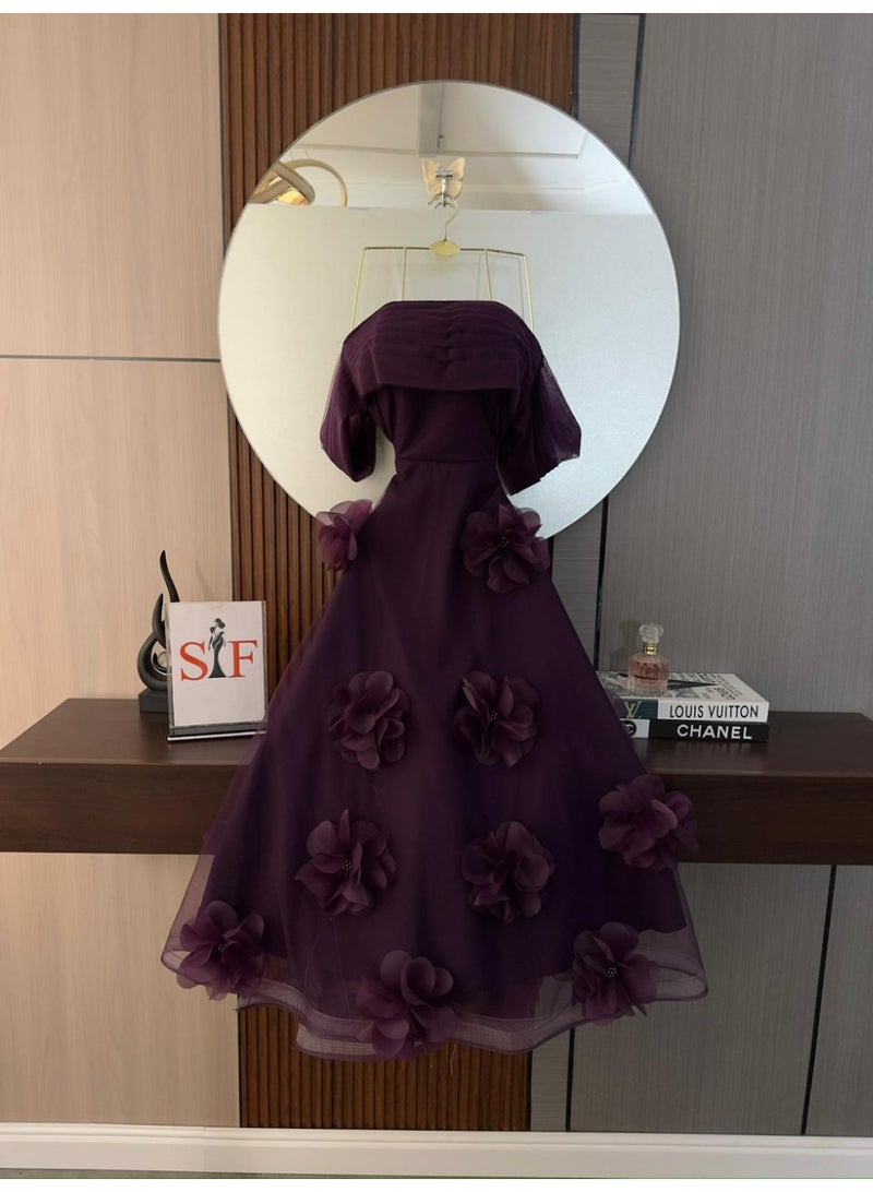 Cutie Cute | Purple evening dress adorned with three roses - Image 4