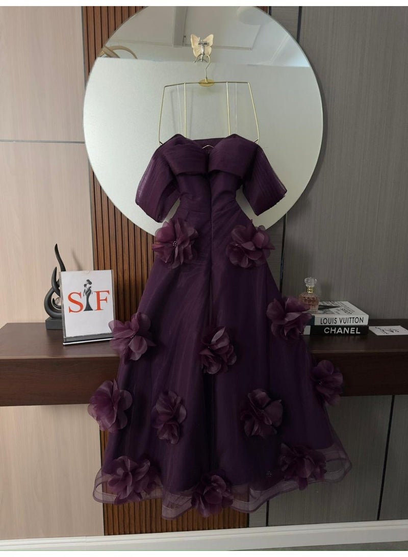 Cutie Cute | Purple evening dress adorned with three roses - Image 1