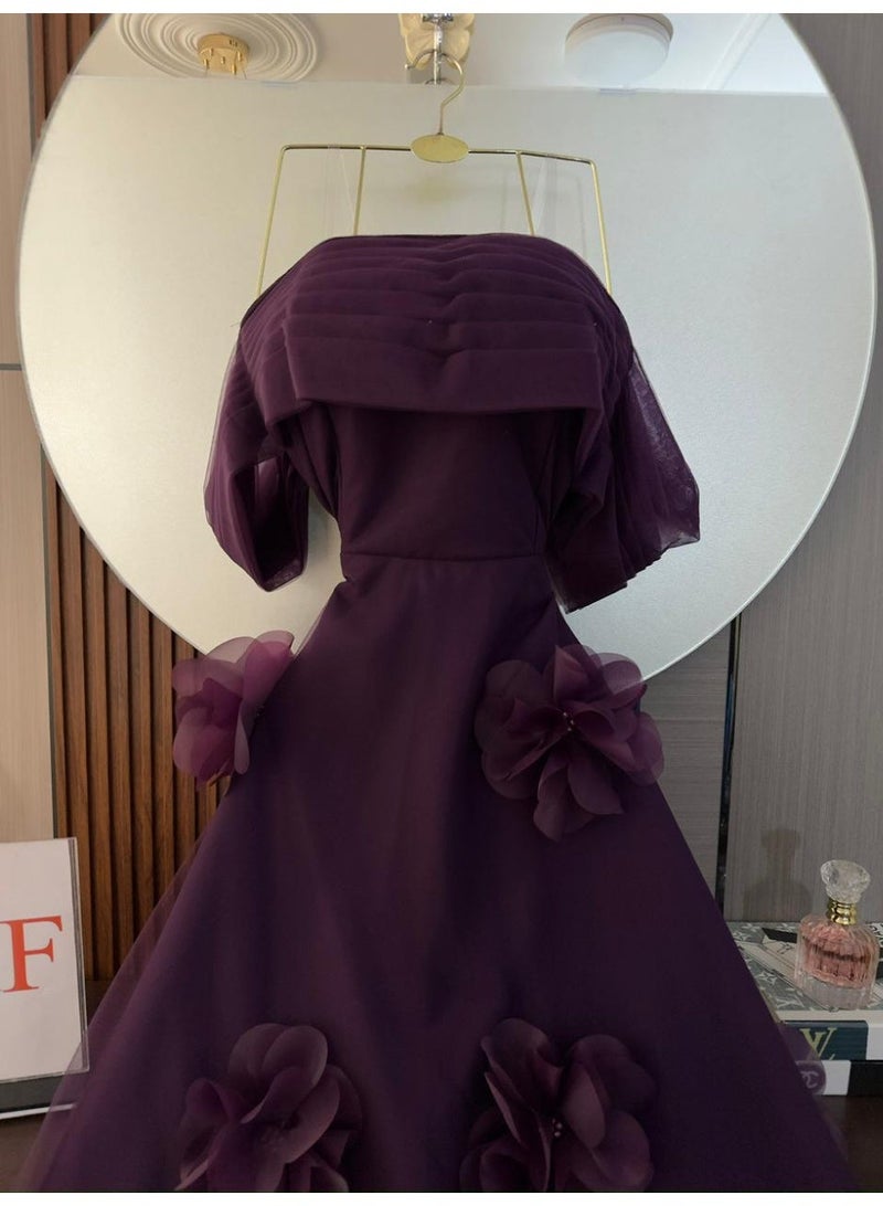 Cutie Cute | Purple evening dress adorned with three roses - Image 2