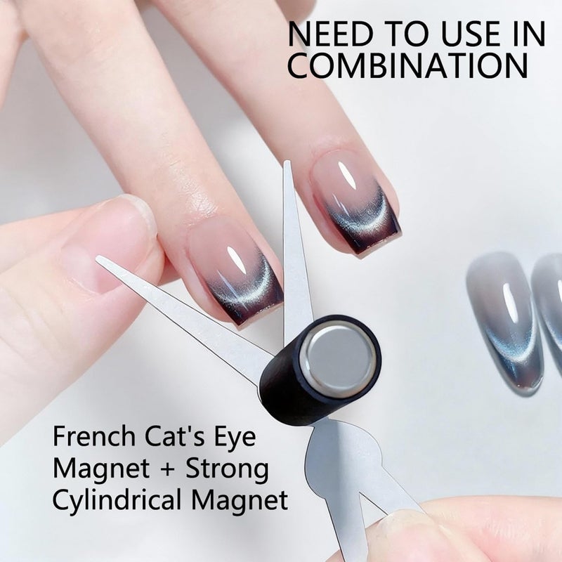 CHEMAILON Cat Eye Nail Magnet for Nails Set,Double-head French Nail Magnet Tool,Strong Cat Eye Gel Nail Polish Magnet,2 in 1 Cat Eye Nail Magnet for French Effect,Perfect for DIY or Nail Salon - Image 3