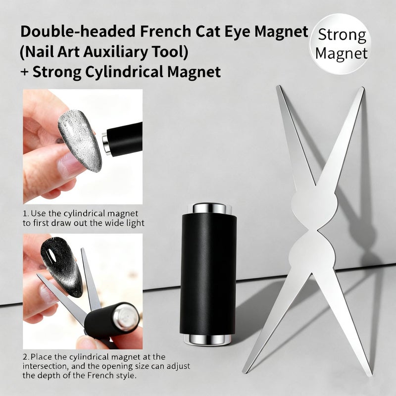 CHEMAILON Cat Eye Nail Magnet for Nails Set,Double-head French Nail Magnet Tool,Strong Cat Eye Gel Nail Polish Magnet,2 in 1 Cat Eye Nail Magnet for French Effect,Perfect for DIY or Nail Salon - Image 5