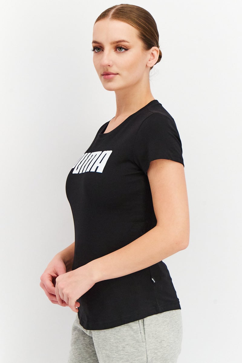 PUMA Women Regular Fit Crew Neck Short Sleeve Brand Logo Top, Black  - Image 3