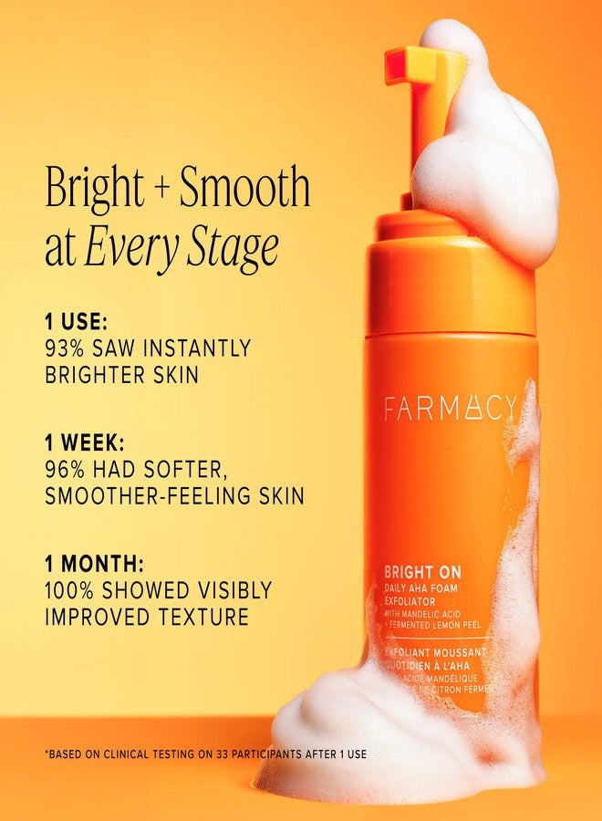 Farmacy Bright On AHA Face Exfoliator - Daily Micro-Exfoliating Foam Facial Exfoliant with Mandelic Acid - Refines Texture for a Brighter, Smoother Complexion - Gentle + Hydrating Skin Care (100ml) - Image 2