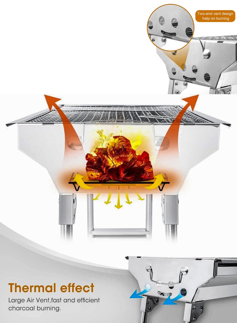 R.VIHAN Foldable Charcoal BBQ Grill 73x33cm Portable Large Capacity Stainless Steel Barbecue Rack with Stand, Anti-Scald Mesh Grill Clip for Kitchen Use, Mutton Kebabs, Chicken Sausage, Beef Boti Cooking, Outdoor Parties for 5-15 People - Image 5