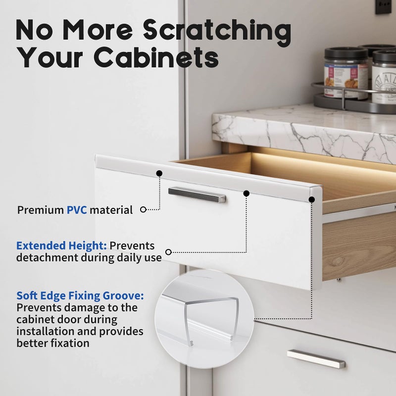 Zoaogo Cabinet Protector Edge Guard (Pack of 6), 17.7" Clear PVC Cabinet Edge Protectors for 3/4" Thick Kitchen Cabinets Doors â€“ Slip-On No-Tool Sliding Installation - Image 4
