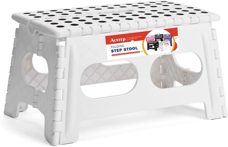 ACSTEP Folding Step Stool 9 Inch,15-Inch Extra Wide Heavy Duty Stepping Stool More Safe and Comfortable Non Slip Foldable Step Stool for Kids and Adults White - Image 1