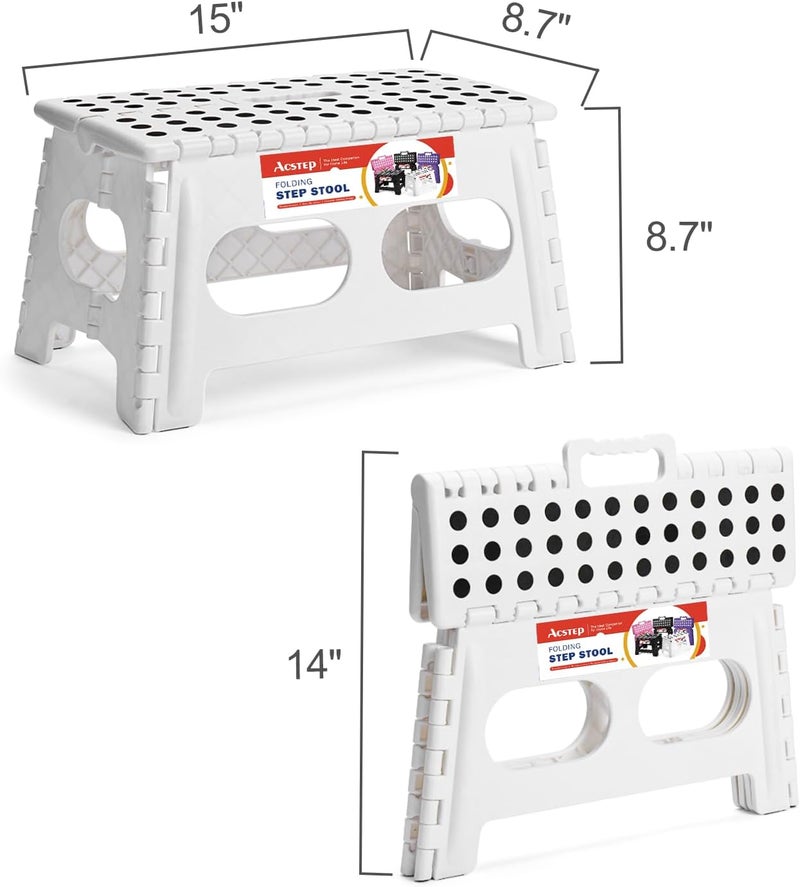 ACSTEP Folding Step Stool 9 Inch,15-Inch Extra Wide Heavy Duty Stepping Stool More Safe and Comfortable Non Slip Foldable Step Stool for Kids and Adults White - Image 4