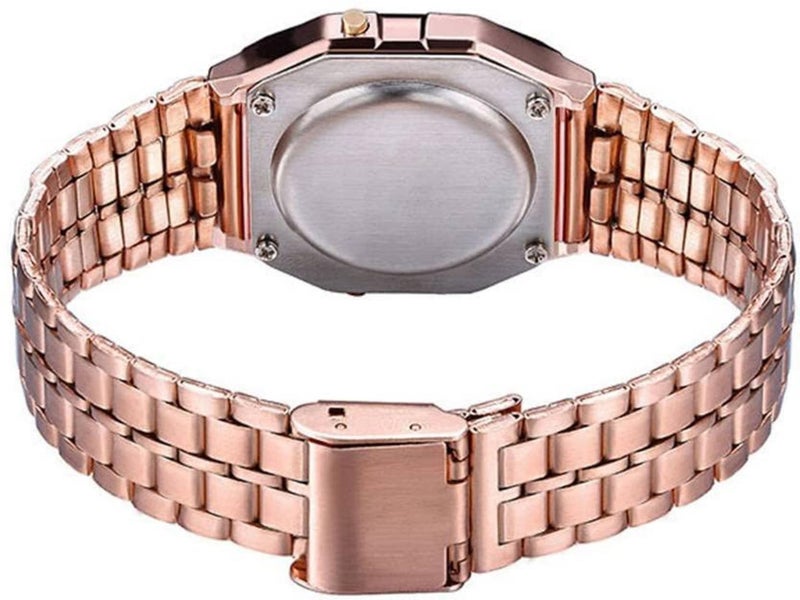 Acnos Brand Digital Rose gold Vintage Square Dial Black Band Unisex WR70ist Stainless Steel Watch for Men Women Pack of 1 (WR70-ROSEGOLD01) - Image 3