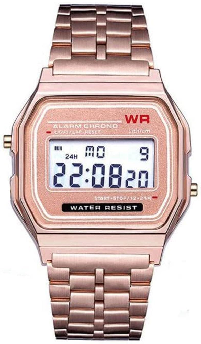 Acnos Brand Digital Rose gold Vintage Square Dial Black Band Unisex WR70ist Stainless Steel Watch for Men Women Pack of 1 (WR70-ROSEGOLD01) - Image 1
