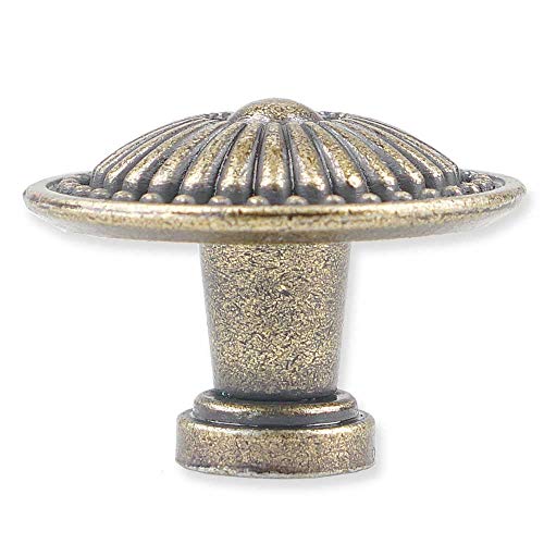 trust4care 5-Pack of Brushed Antique Brass Kitchen Cabinet Knobs Pulls, Round Vintage Antique Gold Dresser Drawer Knob for Closet Door, Weathered Bronzed Sunburst Pattern - Image 3