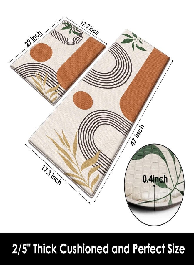 Nesphy Kitchen Mats for Floor 2 PCS, Anti Fatigue Mat Set, Boho Cushioned Non Slip Waterproof Kitchen Rugs, Wipe Clean PVC Leather Runner for Sink, Laundry, Office, Kitchen Decor 17"x47"+17"x29", Brown - Image 3