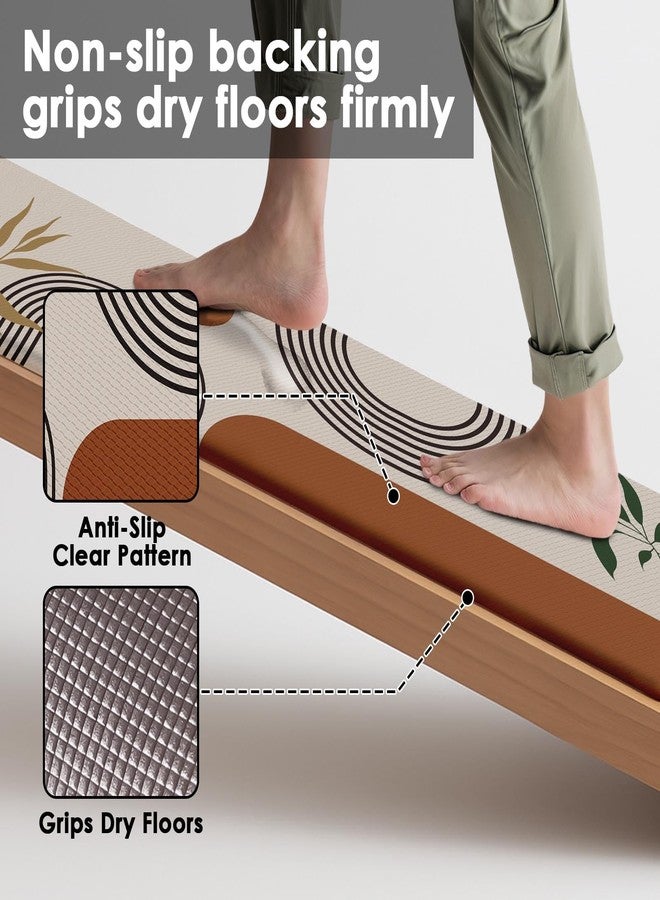 Nesphy Kitchen Mats for Floor 2 PCS, Anti Fatigue Mat Set, Boho Cushioned Non Slip Waterproof Kitchen Rugs, Wipe Clean PVC Leather Runner for Sink, Laundry, Office, Kitchen Decor 17"x47"+17"x29", Brown - Image 2