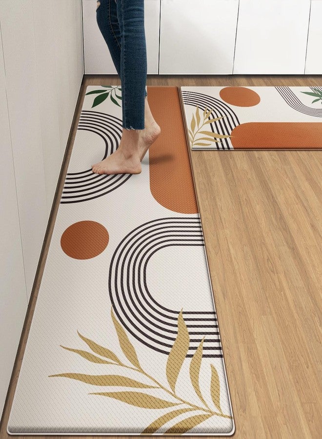 Nesphy Kitchen Mats for Floor 2 PCS, Anti Fatigue Mat Set, Boho Cushioned Non Slip Waterproof Kitchen Rugs, Wipe Clean PVC Leather Runner for Sink, Laundry, Office, Kitchen Decor 17"x47"+17"x29", Brown - Image 1