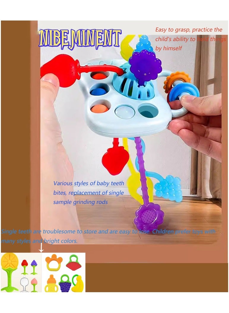 NIBEMINENT Silicone Baby Teething Toy Baby Teether Infant Rattling Teether，Pull Cord Toy，Toddler Sensory Toys， Teething Toys For Babies 6-12 Months  - Image 2