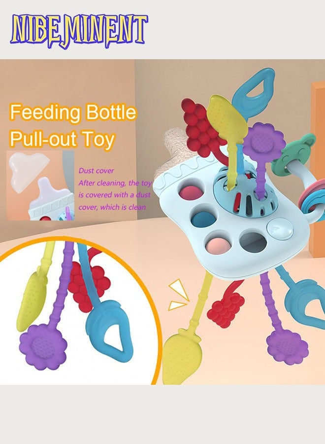 NIBEMINENT Silicone Baby Teething Toy Baby Teether Infant Rattling Teether，Pull Cord Toy，Toddler Sensory Toys， Teething Toys For Babies 6-12 Months  - Image 1