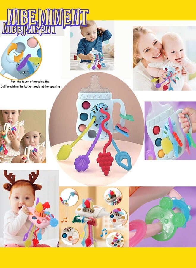 NIBEMINENT Silicone Baby Teething Toy Baby Teether Infant Rattling Teether，Pull Cord Toy，Toddler Sensory Toys， Teething Toys For Babies 6-12 Months  - Image 4
