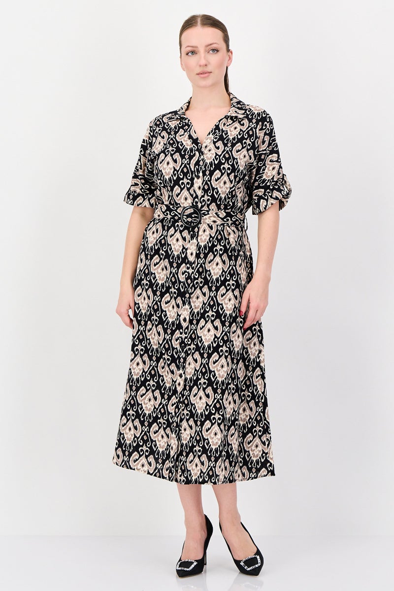 bebe Women Allover Print Midi Dress, Multicolor - Image 1