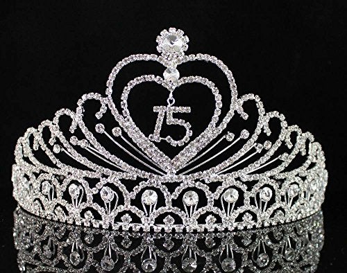 Janefashions Quinceanera Sweet 15 Fifteen 15th Birthday Party coronas de quinceañeras Clear White Austrian Rhinestone Tiara Crown with Hair Combs Princess Gold Silver T1756 (Silver With Combs) - Image 4