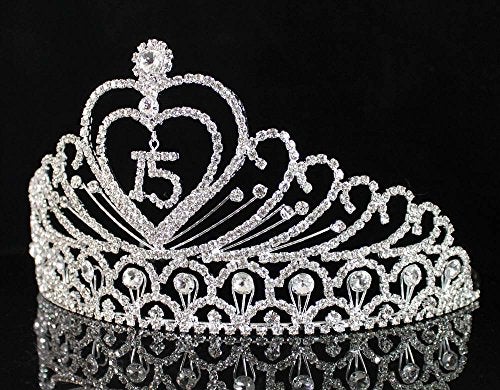 Janefashions Quinceanera Sweet 15 Fifteen 15th Birthday Party coronas de quinceañeras Clear White Austrian Rhinestone Tiara Crown with Hair Combs Princess Gold Silver T1756 (Silver With Combs) - Image 5