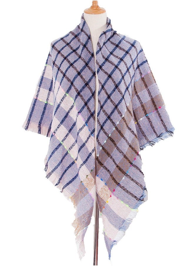 Wander Agio - Womens Warm Scarf Half Shawls Triangle Scarves Stripe Plaid Light Blue 12 - Image 1
