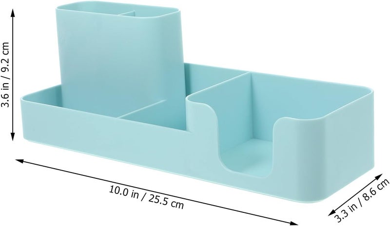 Desk Stationery Organizer Plastic Pen Holder with Compartments, Blue Multi-section Storage Container for Office Desk Accessories and Workspace Organization - Image 2
