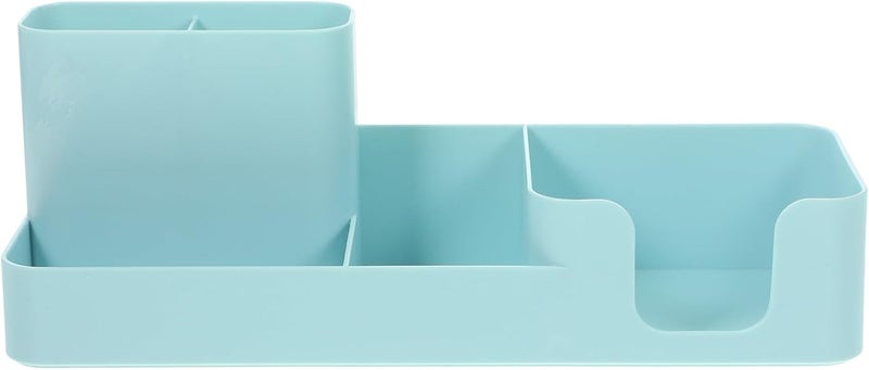 Desk Stationery Organizer Plastic Pen Holder with Compartments, Blue Multi-section Storage Container for Office Desk Accessories and Workspace Organization - Image 1