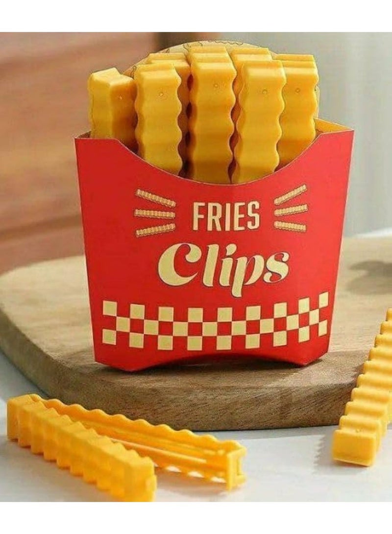12-piece bag sealing clip set with magnetic holder, shaped like French fries - Image 1