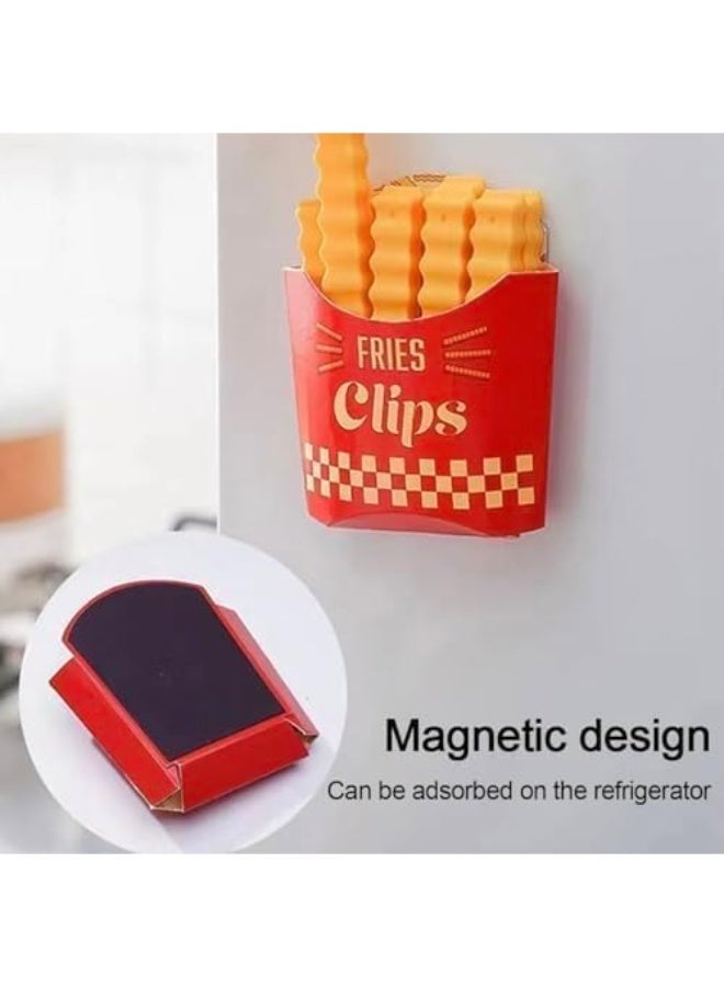 12-piece bag sealing clip set with magnetic holder, shaped like French fries - Image 2