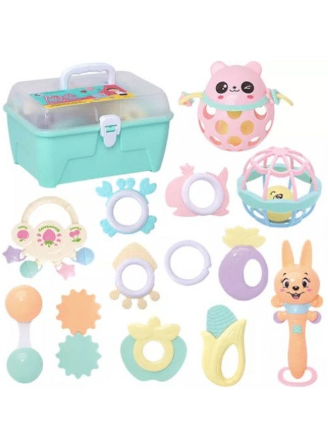 علبة خشخيشة (أغلال وعضاضات سيليكون) للأطفال 13 قطعة