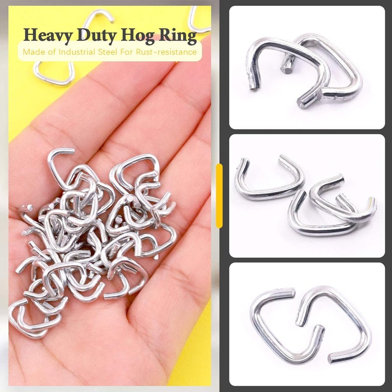 Rustark 1000 Pcs 3/8" Galvanized Hog Rings, Professional Upholstery Hog Rings Set for Furniture,Fencing,Bagging, Railing, Sausage Casing, Meat bags, Shock Cords - Image 4