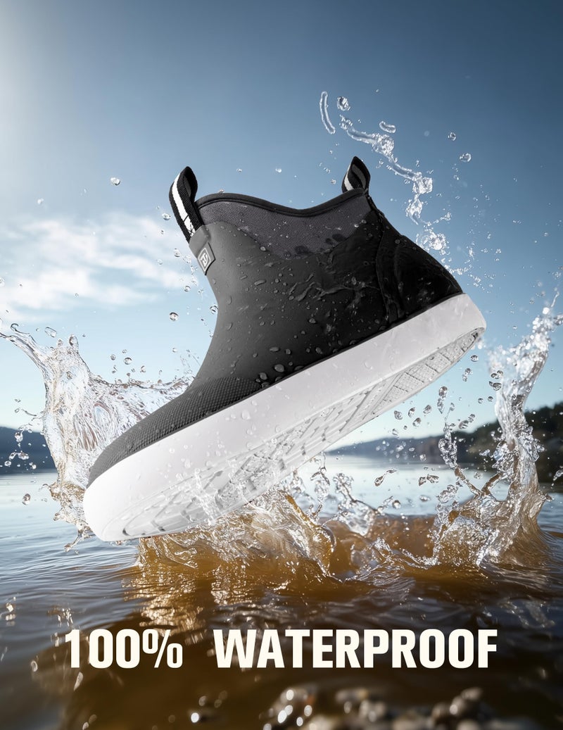 Trudave Deck Boots for Men, Waterproof Rain Boots with High Traction, Slip On Saltwater Fishing Boots Neoprene Rubber Ankle Boots for Boating Sailing - Image 3