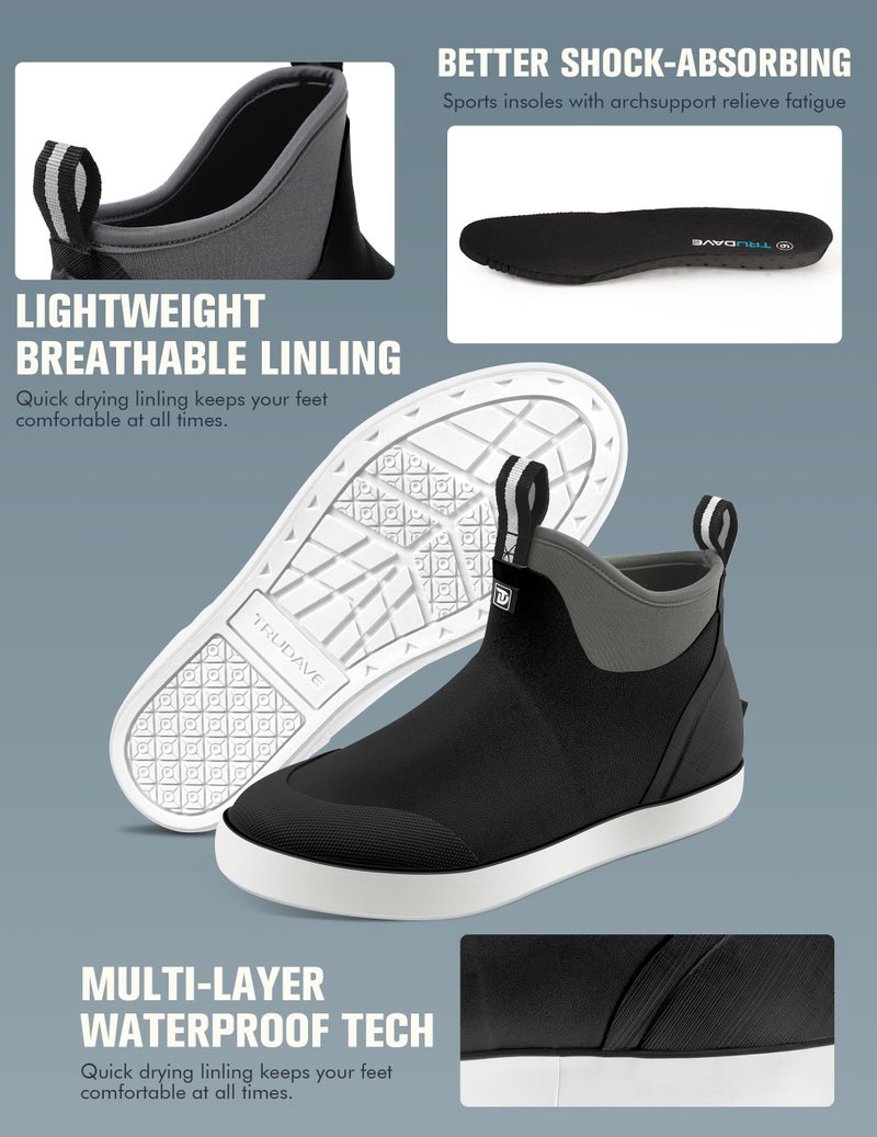 Trudave Deck Boots for Men, Waterproof Rain Boots with High Traction, Slip On Saltwater Fishing Boots Neoprene Rubber Ankle Boots for Boating Sailing - Image 4