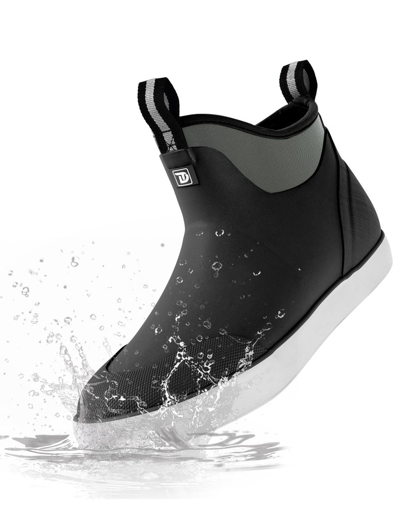 Trudave Deck Boots for Men, Waterproof Rain Boots with High Traction, Slip On Saltwater Fishing Boots Neoprene Rubber Ankle Boots for Boating Sailing - Image 1