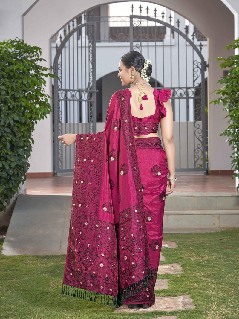 MANOHARI Women's Most Trendy Banarasi Woven Pink Saree With Heavy Jacquard Work Saree With Blouse Piece - Image 4