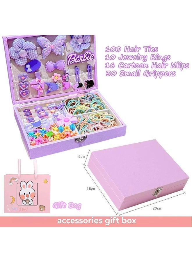 Kids Hair Accessories Set 156 PCS – Cute Princess Hair Clips & Scrunchies Gift Box for Girls, DIY Dress Up Hair Styling Toy Set - Image 2