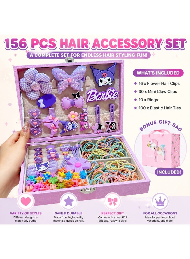Kids Hair Accessories Set 156 PCS – Cute Princess Hair Clips & Scrunchies Gift Box for Girls, DIY Dress Up Hair Styling Toy Set - Image 4