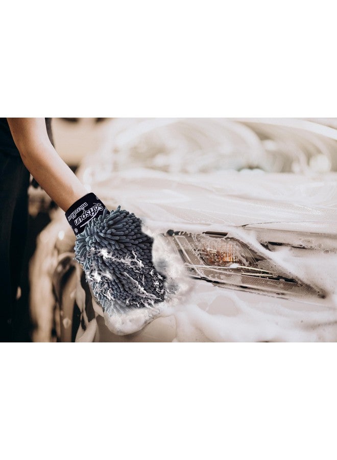 SOFTSPUN Microfiber Chenille & Singleside Gloves 1700Gsm & 2 Round & 2Square Polishing Pads With Towel 340Gsm 3Piece Pack Of 8 Combo Grey Multipurpose Superabsorbent And Perfect Car Wash Cleaning Kit. - Image 4