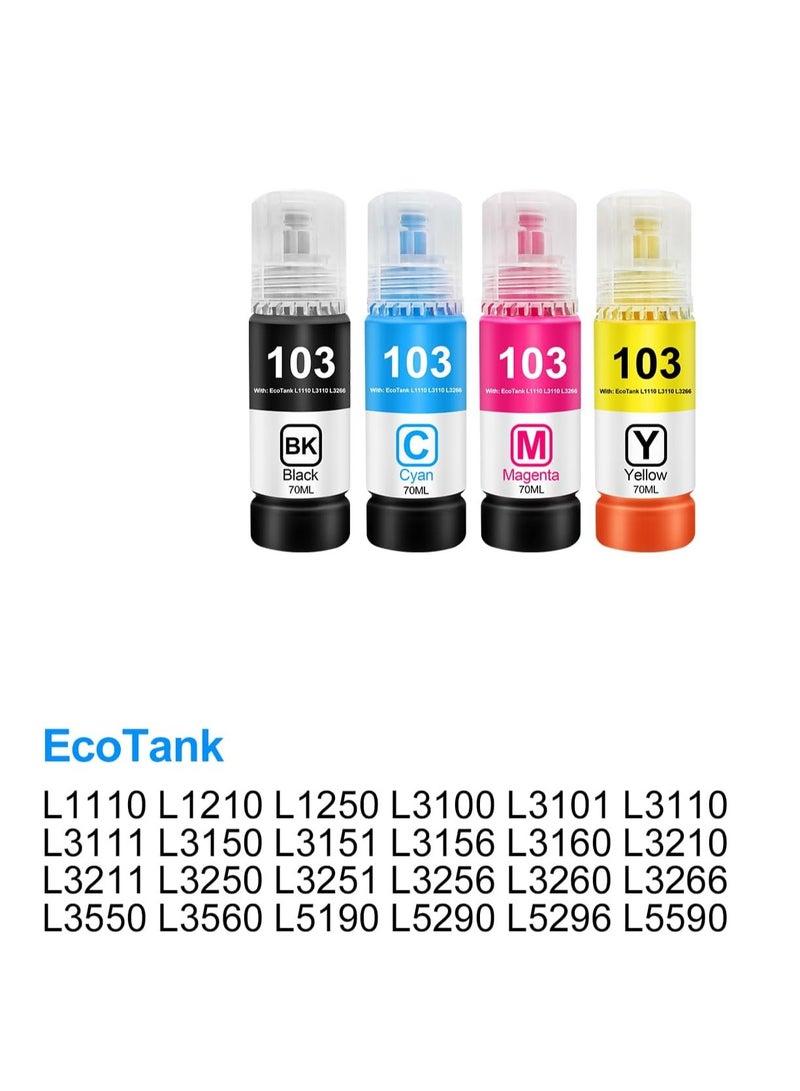 Terabyte حبر الطابعة 103 لمجموعة حبر EcoTank مجموعة كاملة من 4 (أسود أزرق سماوي أرجواني أصفر) لـ L1110‎ L3110 L3111 L3150 L3151‎ L3156 L3160 L5190‎ - Image 2