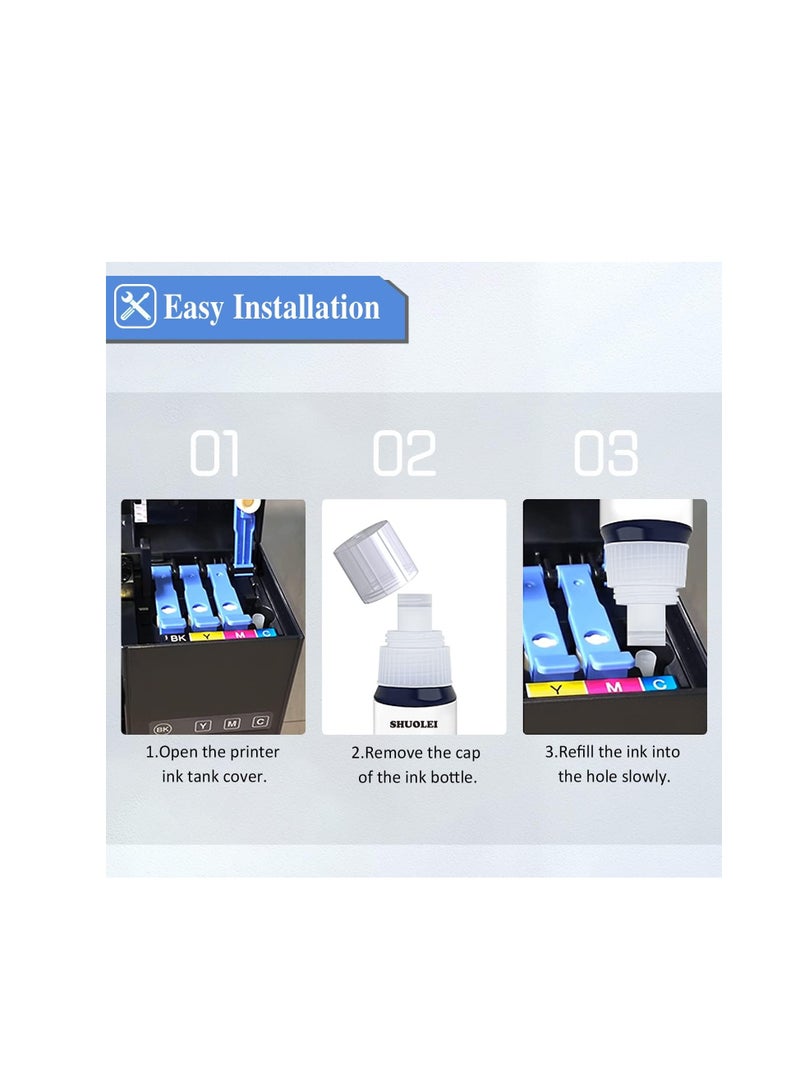 Terabyte حبر الطابعة 103 لمجموعة حبر EcoTank مجموعة كاملة من 4 (أسود أزرق سماوي أرجواني أصفر) لـ L1110‎ L3110 L3111 L3150 L3151‎ L3156 L3160 L5190‎ - Image 4