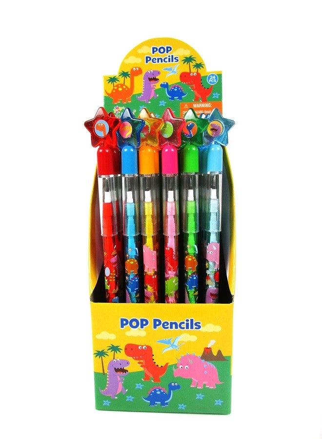 TINYMILLS 24 Pcs Dinosaur Stackable Push Pencil Assortment with Eraser for Party Favors Goodie Bag Stuffers VBS Classroom Rewards Pinata Fillers Carnival Prize - Image 2