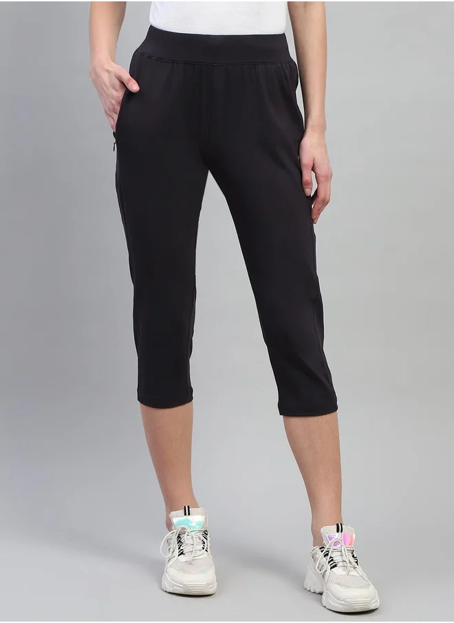 مونتي كارلو Women Black Solid Elasticated Waistband Regular Fit Capri