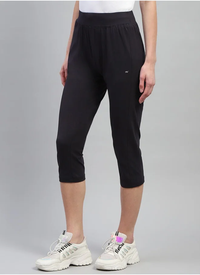 مونتي كارلو Women Black Solid Elasticated Waistband Regular Fit Capri