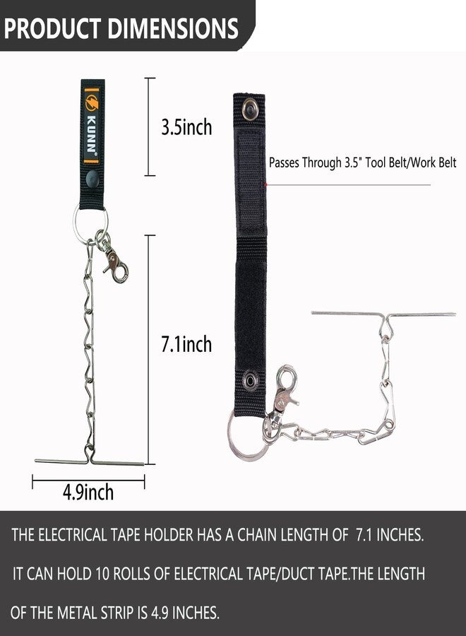 KUNN Electrical Tape Holder,Dual-Use Tape Thong,Enhanced Fast Tape Holder Chain for Tool Belt with Keyring,Snap Loop and Button(1Pack,Black) - Image 2