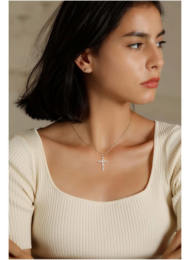 S.Leaf - Cross Necklace For Women Cross Chain Sterling Silver Cross Cubic Zirconia Necklace Gold Cross Necklace Simple Dainty Necklace Anniversary Birthday Gifts For Women - Image 1