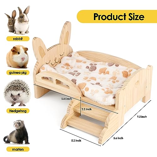 HOSUKKO Wooden Guinea Pig Bed with Mat 13.5IN X 9.3IN Detachable Hideout with Stairs Small Animal Cute Warm Habitats for Hamsters Ferret Bunny Sleeping Hiding - Image 2