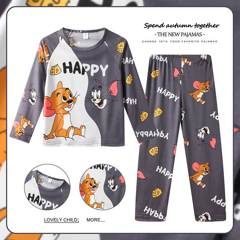 Girls' Pajamas Long-Sleeved Suit Children'S Pajamas Boys' Home Clothes Two-Piece Baby Clothes Thai Children'S Clothing - Image 3